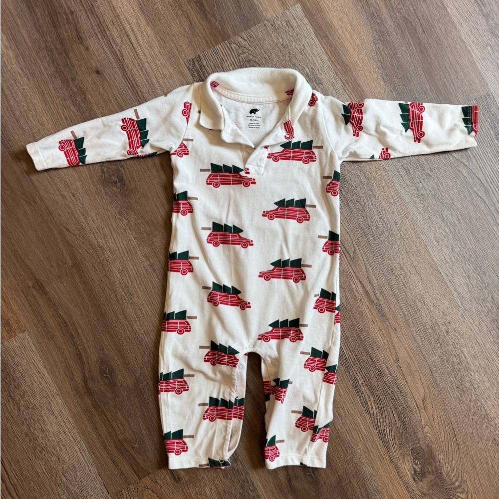 Charming Romper with Holiday Red Truck Design
